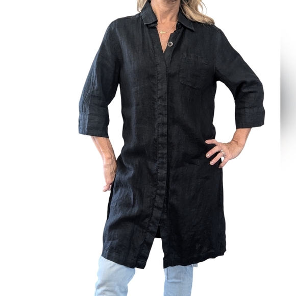 Valerie Stevens Tops - Valerie Stevens 100% Linen Black Tunic Top Shirt Dress Cover Up M